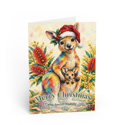 Personalised Kangaroo Christmas Folded Greeting Card | Australian Animals 6.9" x 4.9" 1 pc