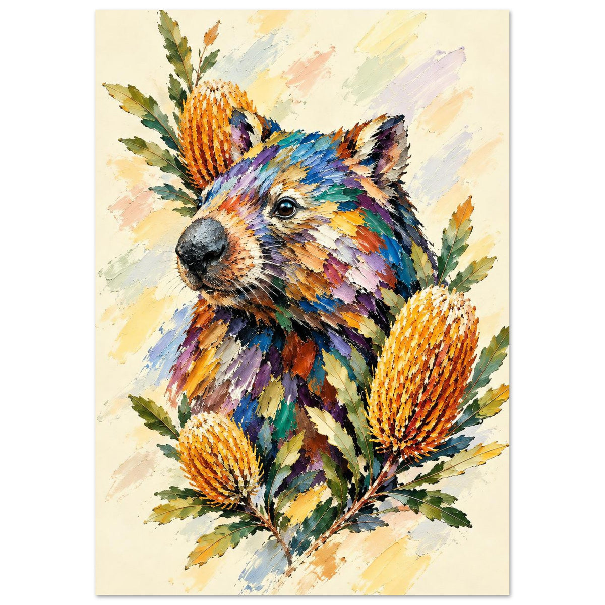 Wombat Painted Australian Animal Fine Art Poster A3 (29.7 x 42 cm)