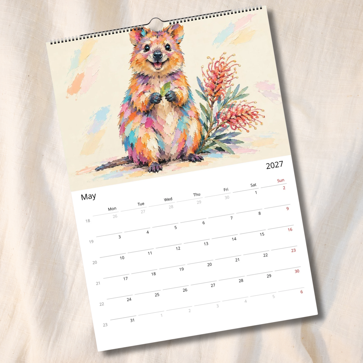 Australian Animals 2027 Wall Calendar | A3 UK Edition Colourful Painted Native Wildlife Calendar