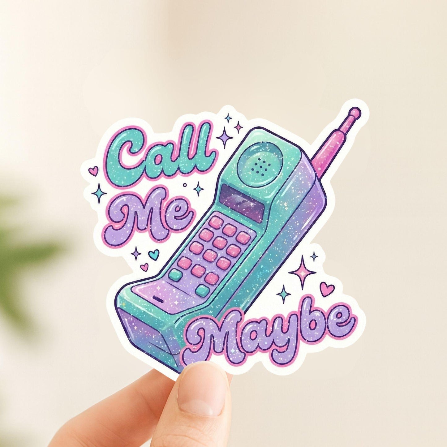 Call Me Maybe Retro Phone | 90s Pastel | Glitter Vinyl | Die-Cut Sticker