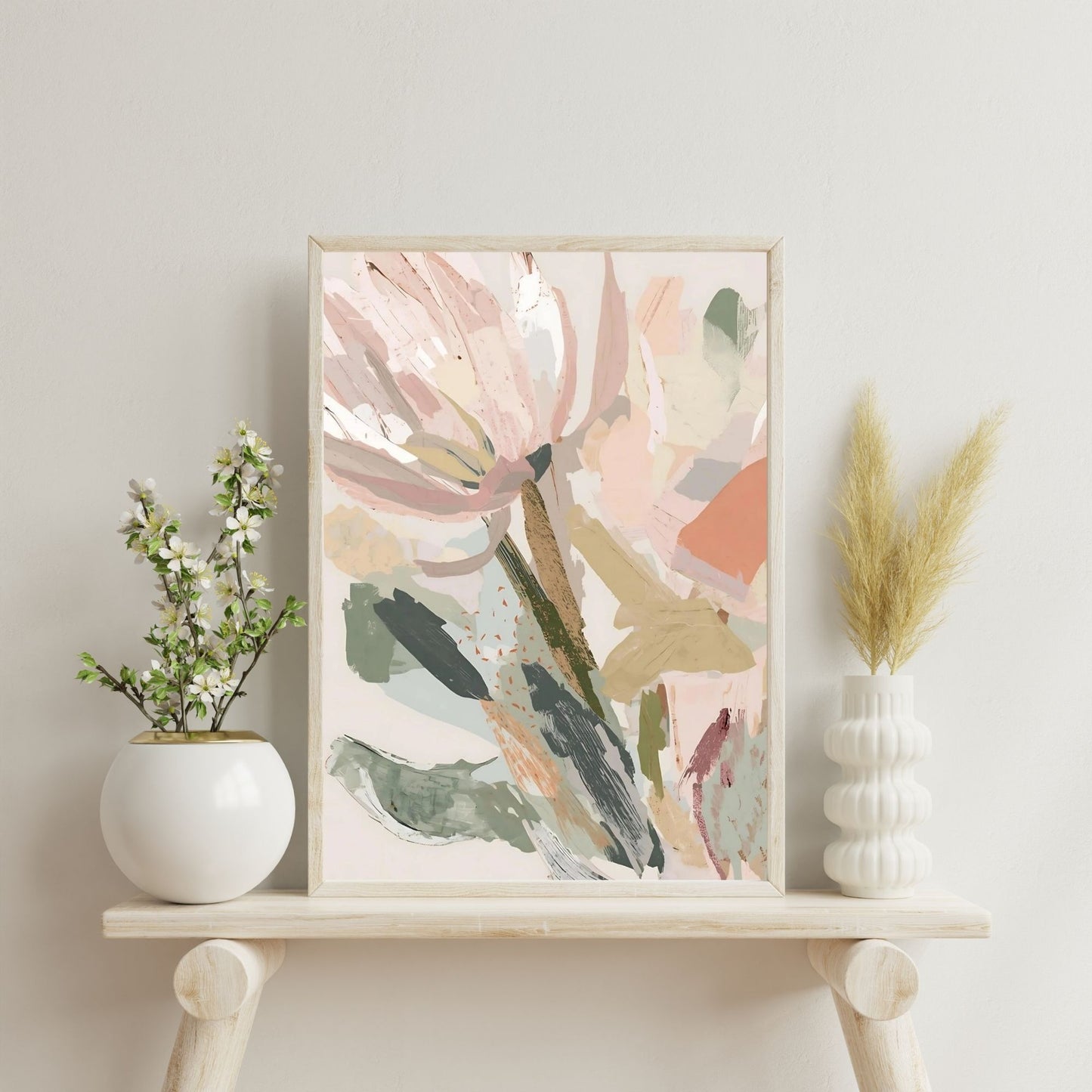 Abstract Floral Canvas Wall Art Print | Modern Minimalist Botanical Painting