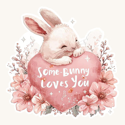 Some-Bunny Loves You Heart | Romantic | White Gloss Vinyl | Die-Cut Sticker