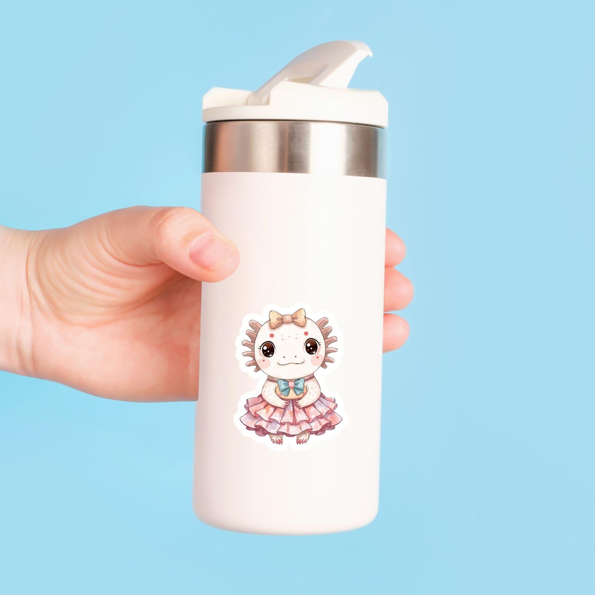 Axolotl Ballerina Pink Tutu | Kawaii | White Gloss Vinyl | Die-Cut Sticker