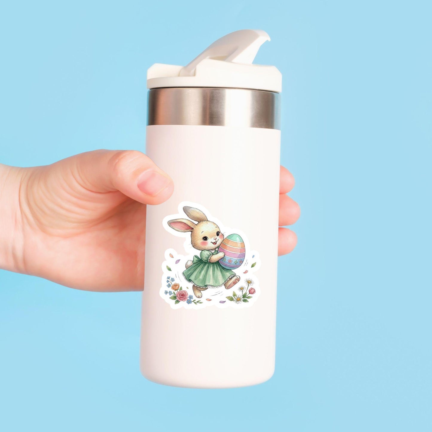 Easter Bunny Running Spring Pastel | Easter Decal | White Vinyl | Die-Cut Sticker