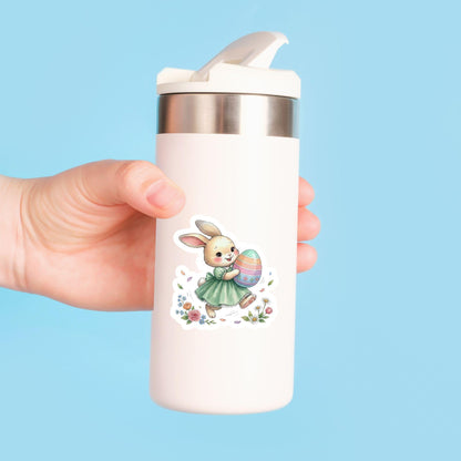 Easter Bunny Running Spring Pastel | Easter Decal | White Vinyl | Die-Cut Sticker