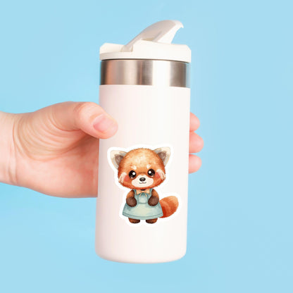 Red Panda in Dress Mint Green | Kawaii | White Gloss Vinyl | Die-Cut Sticker