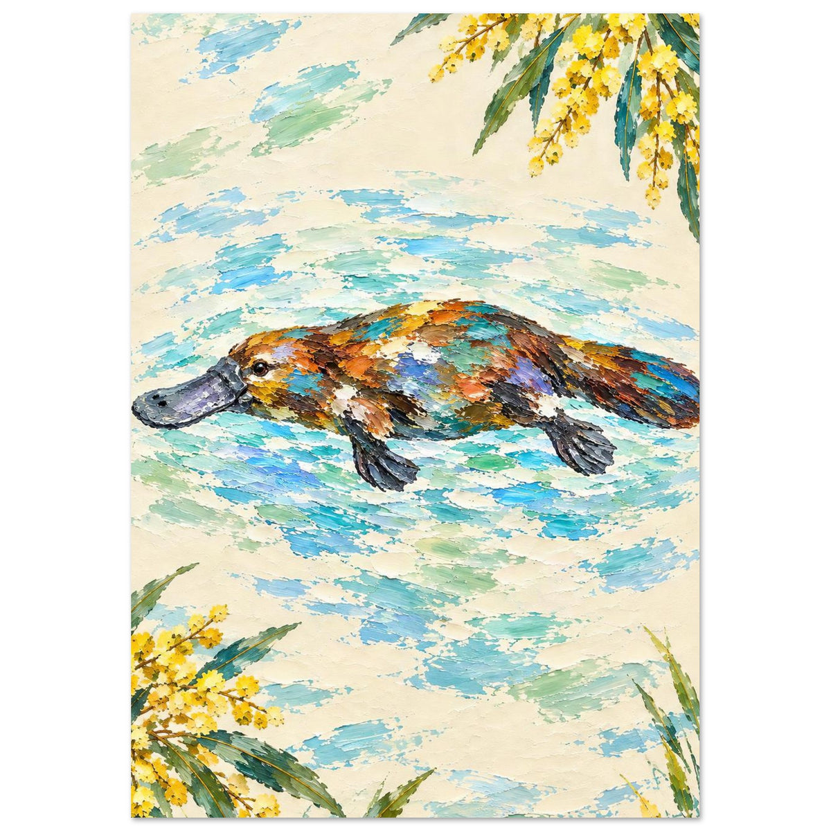 Platypus Painted Australian Animal Fine Art Poster A3 (29.7 x 42 cm)