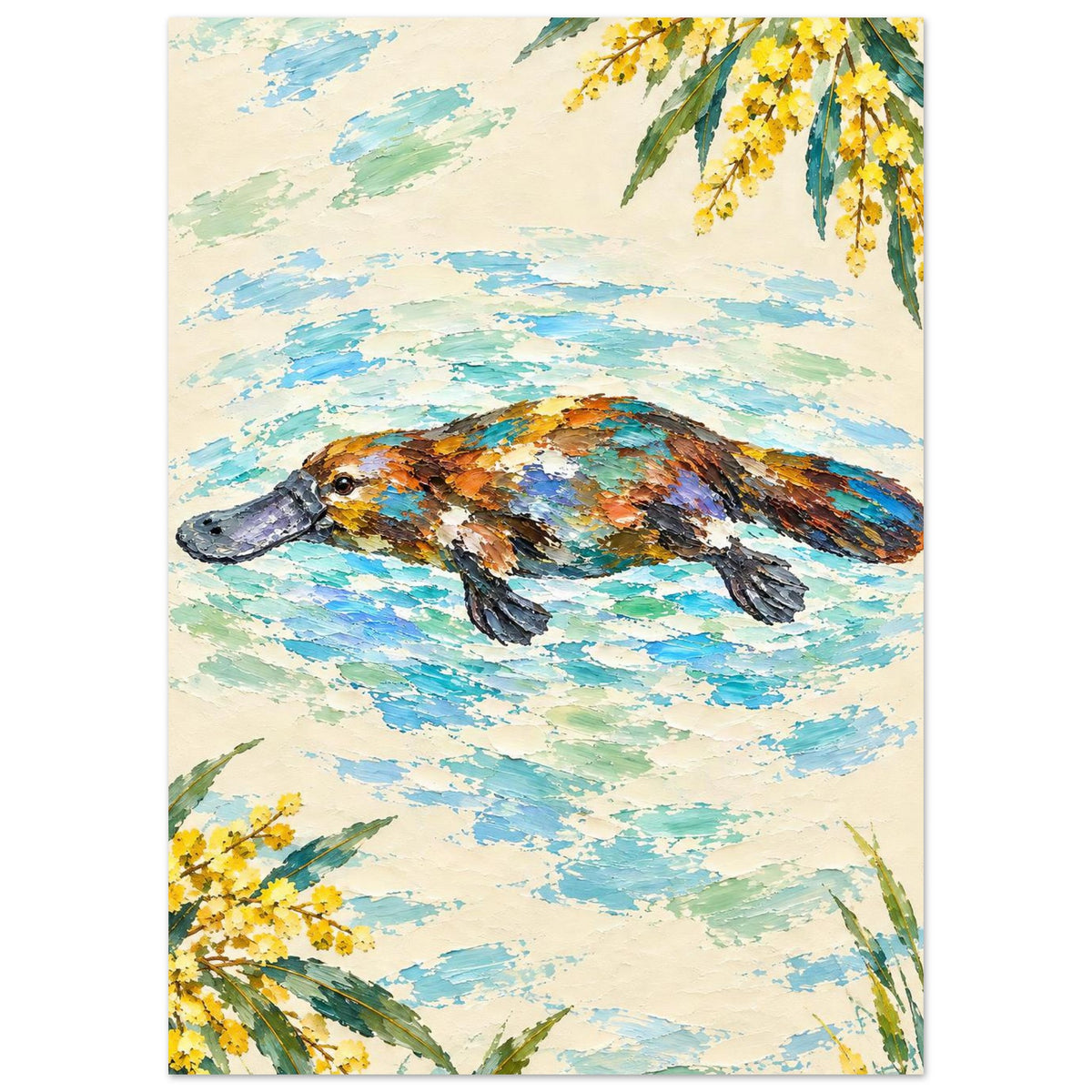 Platypus Painted Australian Animal Fine Art Poster 50x70 cm 20x28″