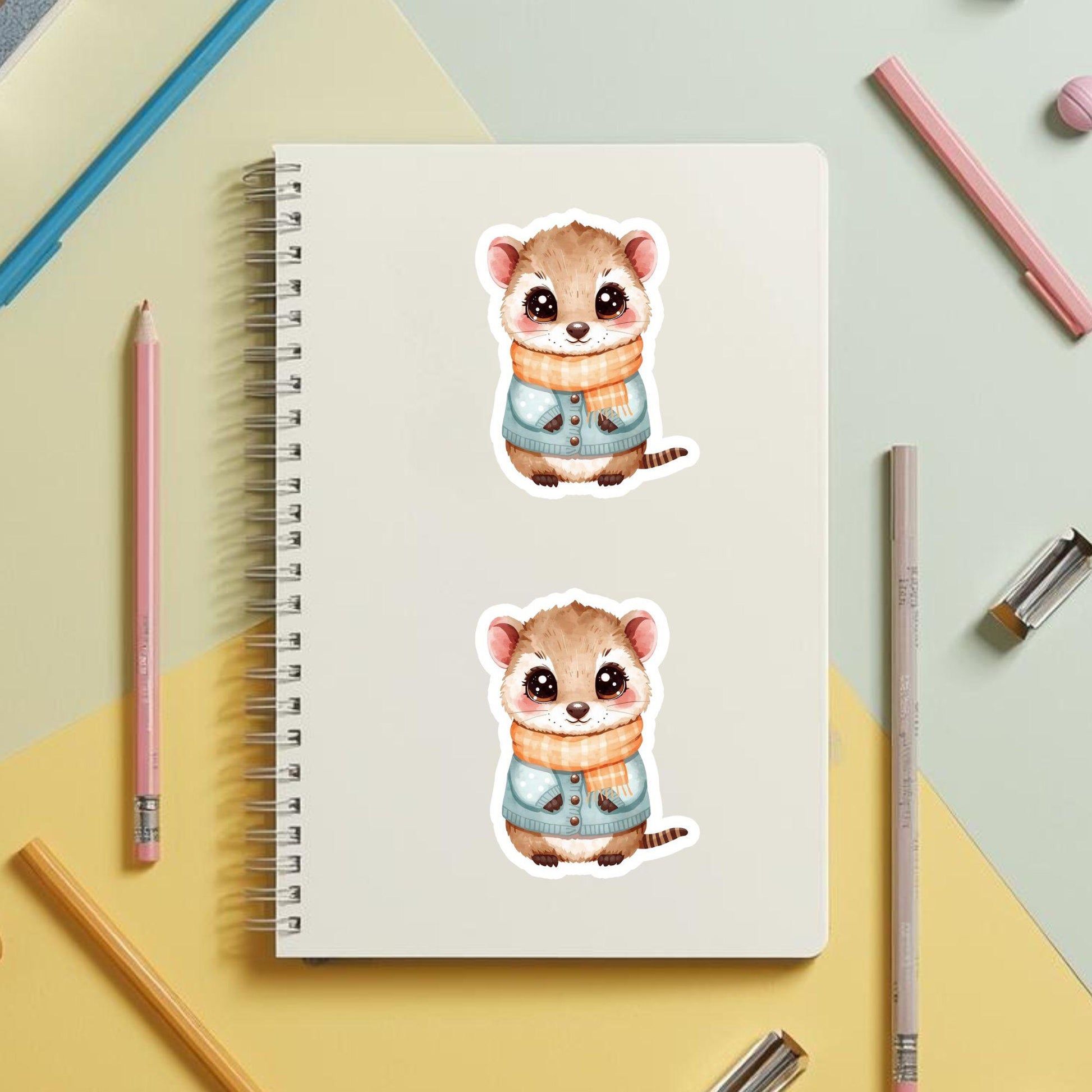 Numbat in Scarf Cozy Forest | Aussie Animal | White Gloss Vinyl | Die-Cut Sticker