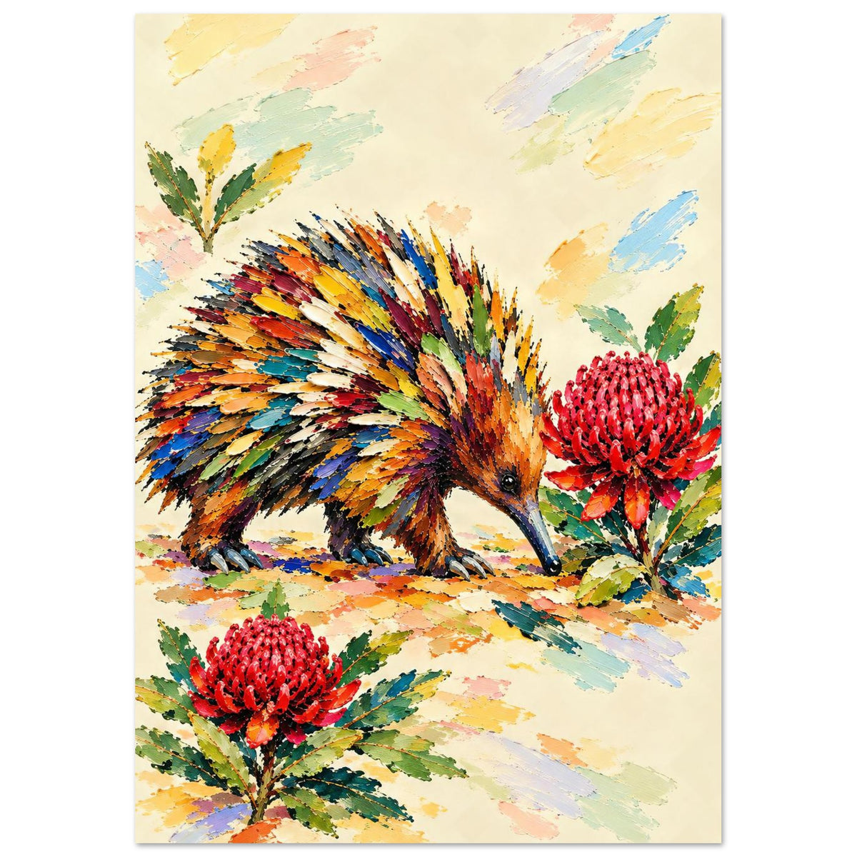 Echidna Painted Australian Animal Fine Art Poster A3 (29.7 x 42 cm)