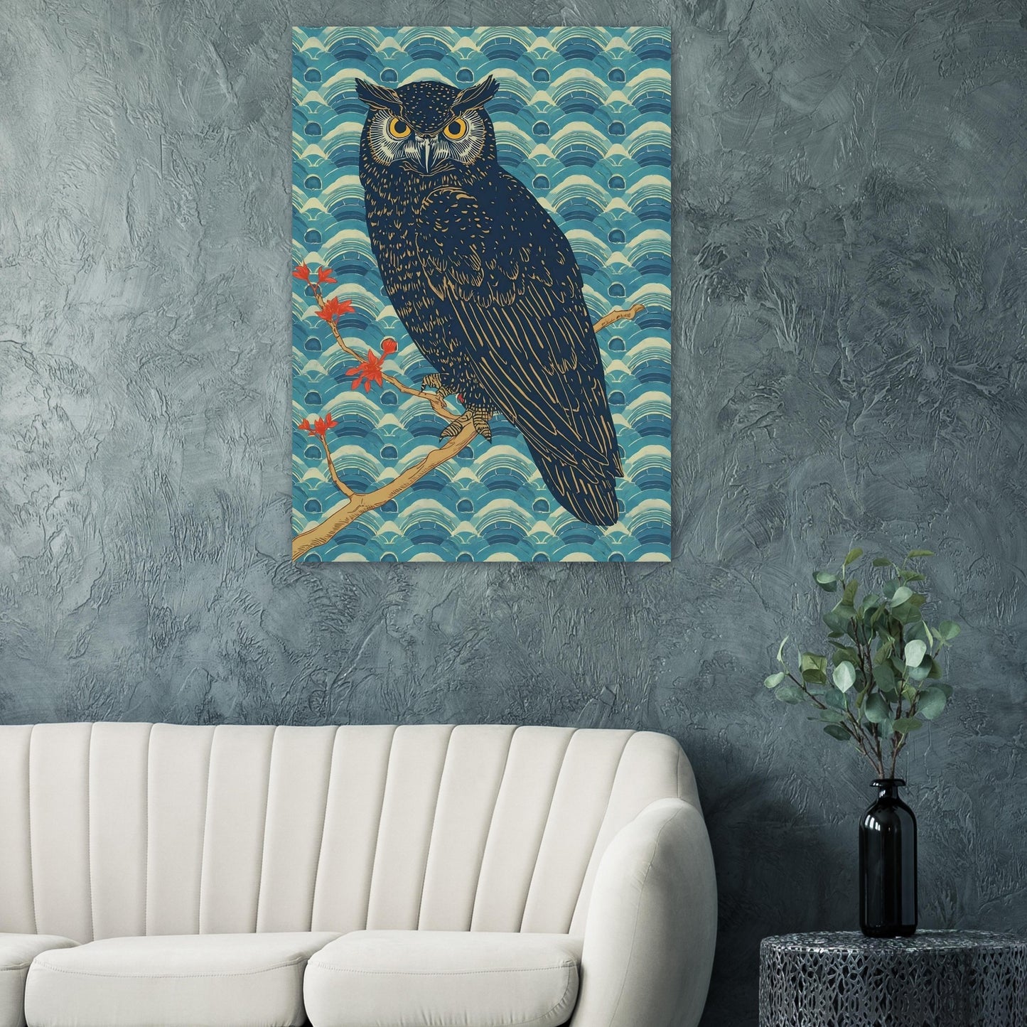Night Watch Owl Japanese Art Wall Poster