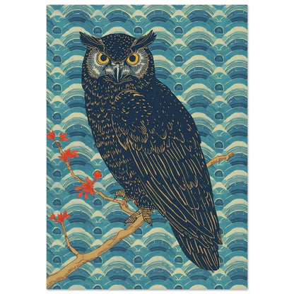 Night Watch Owl Japanese Art Wall Poster A1 (59.4 x 84.1 cm)