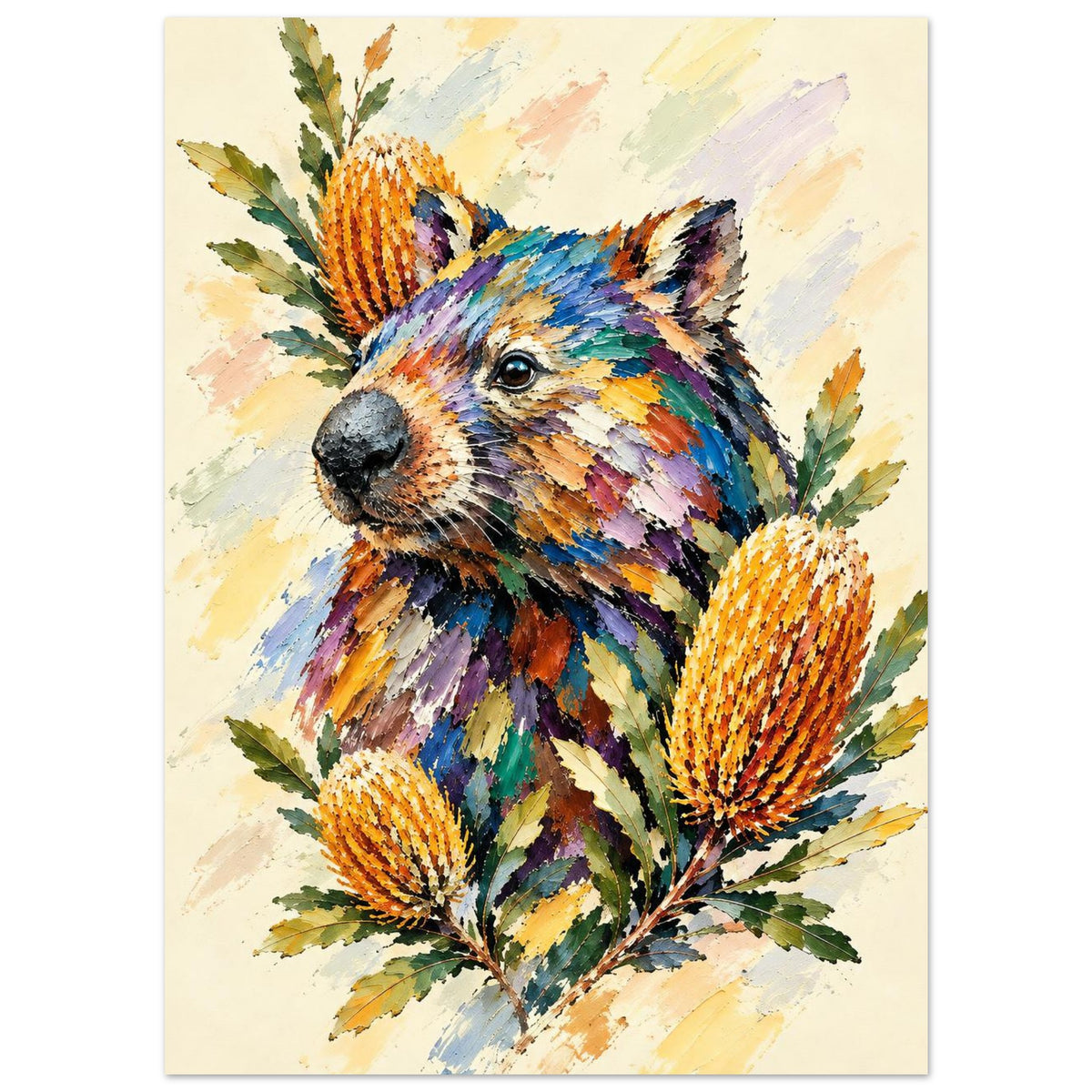 Wombat Painted Australian Animal Fine Art Poster 13x18 cm 5x7″