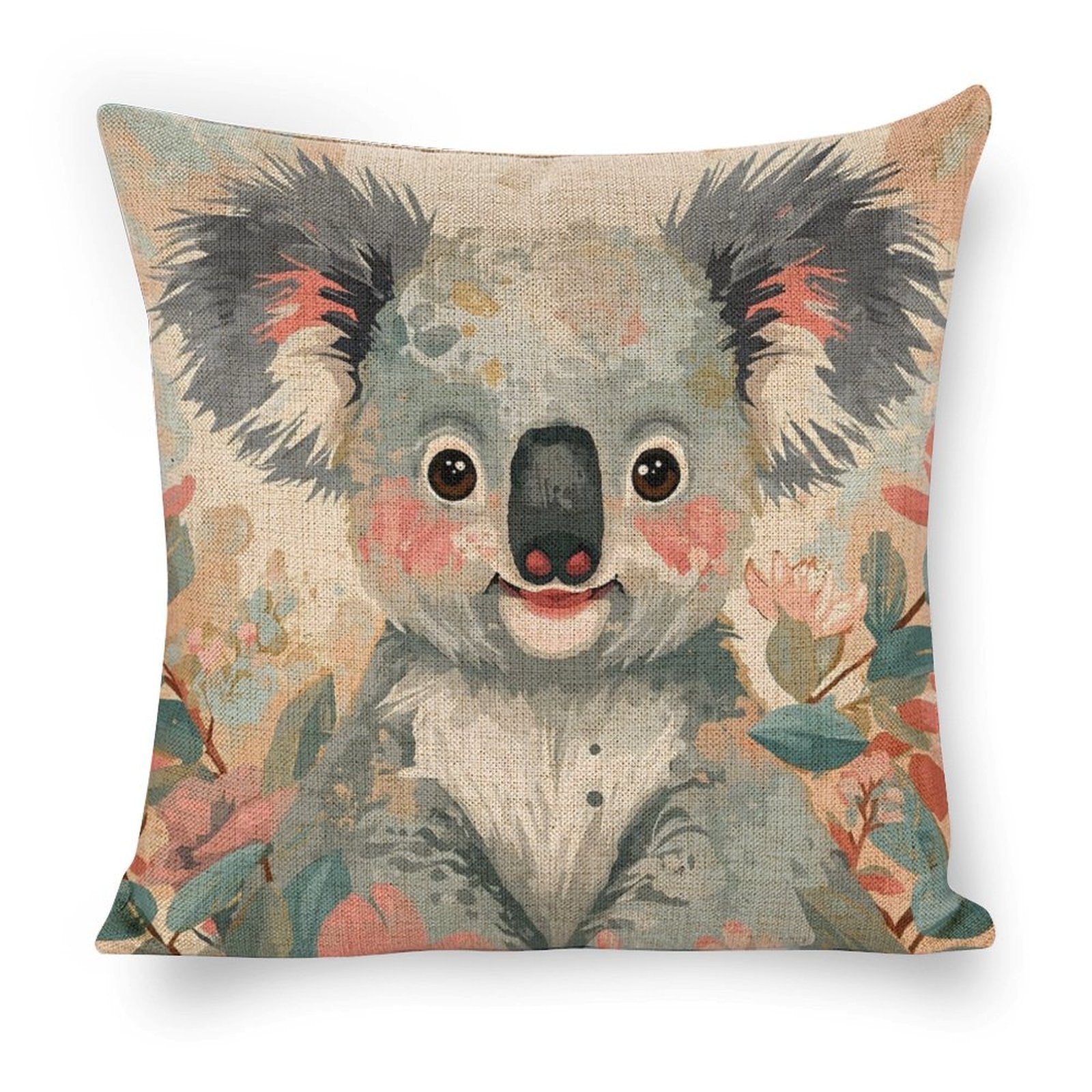 Koala in Bloom Dreamy Watercolour Cushion Cover — US-Made, Single-Sided Print, 45×45cm