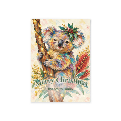 Personalised Koala Christmas Flat Greeting / Note Card | Australian Animals 6.9" x 4.9" Matte 1 pc