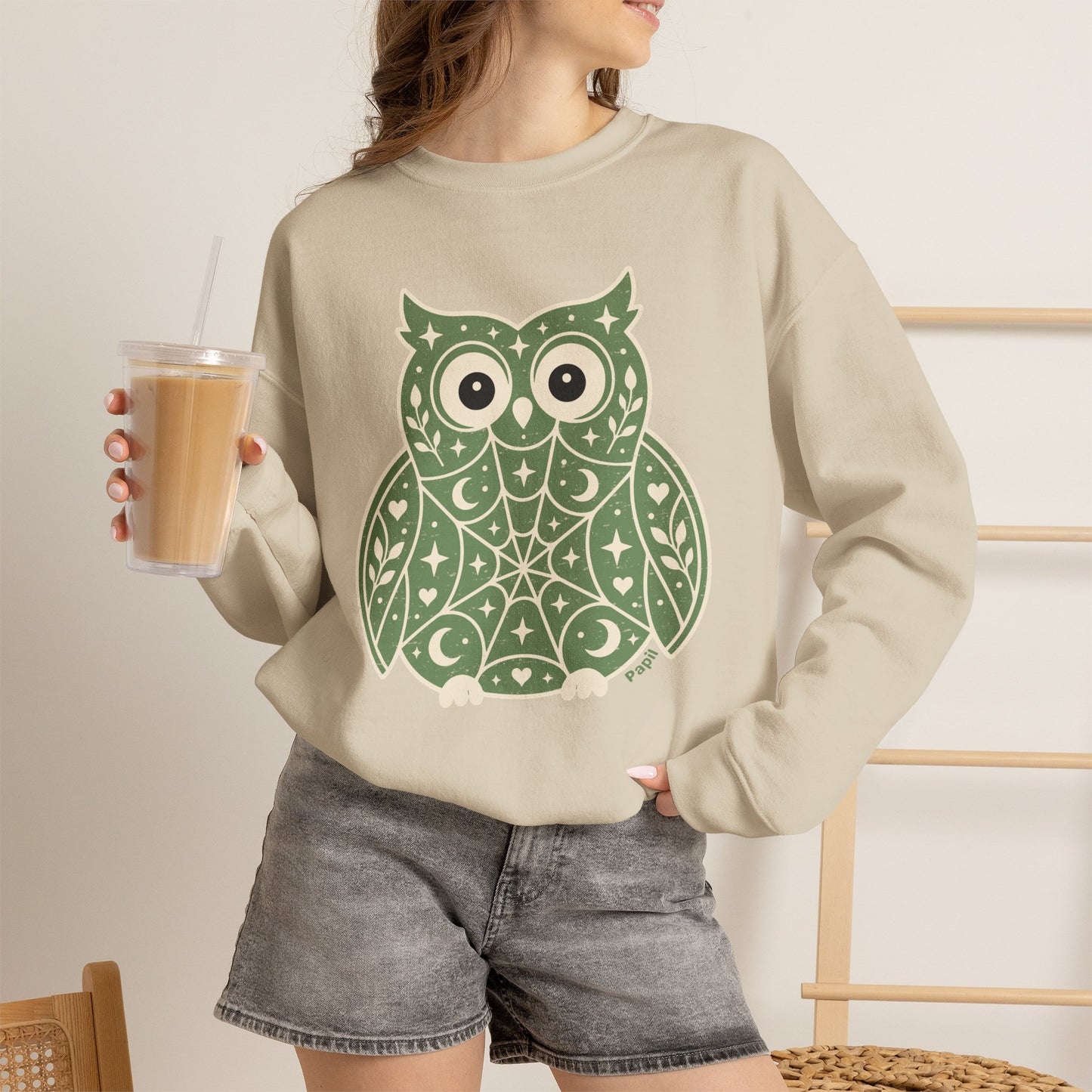 Wise & Whimsical — Folk Owl Cosy Crewneck Sweatshirt