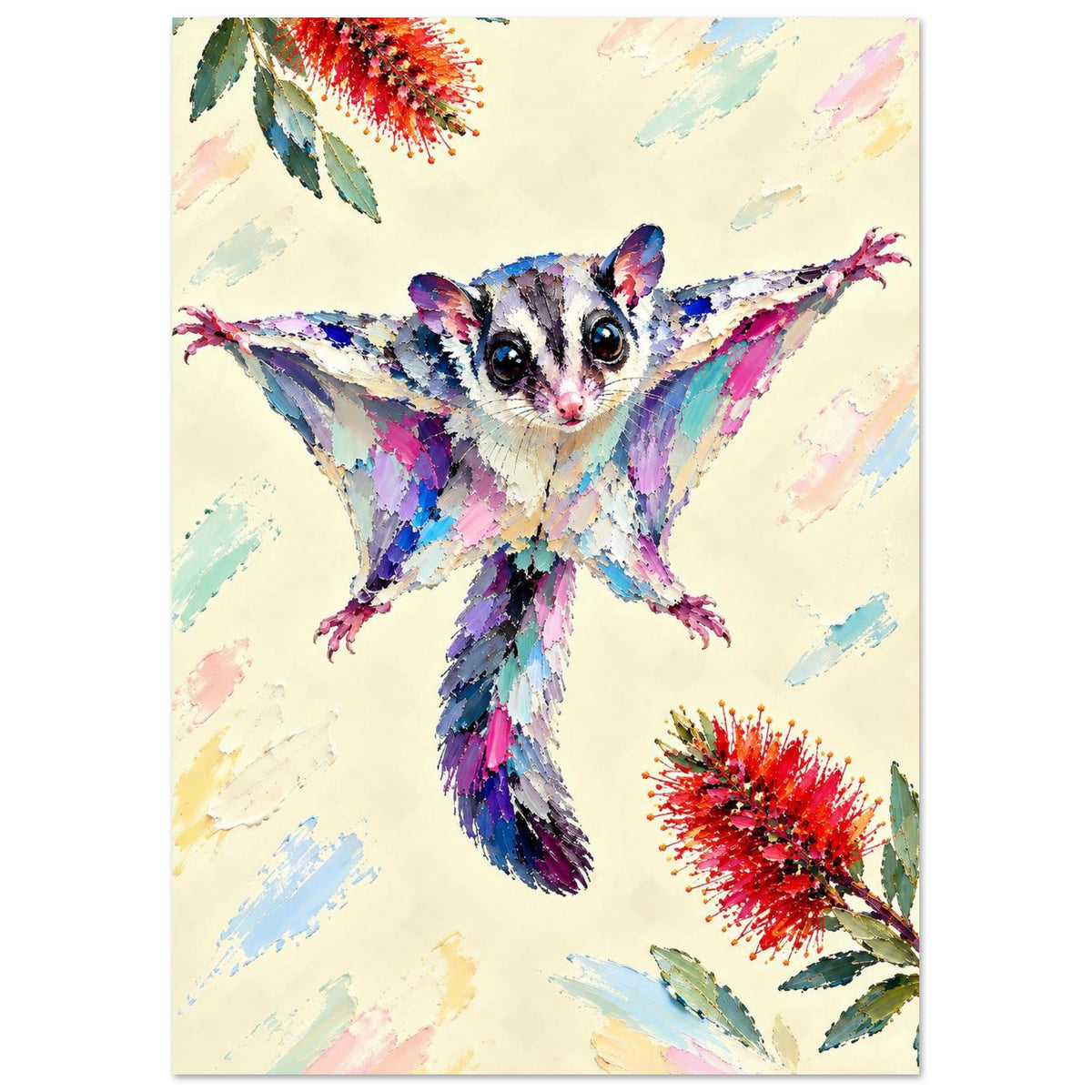 Sugar Glider Painted Australian Animal Fine Art Poster A3 (29.7 x 42 cm)