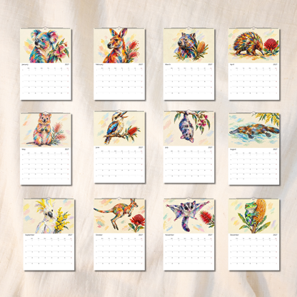 Australian Animals 2027 Wall Calendar | A3 UK Edition Colourful Painted Native Wildlife Calendar