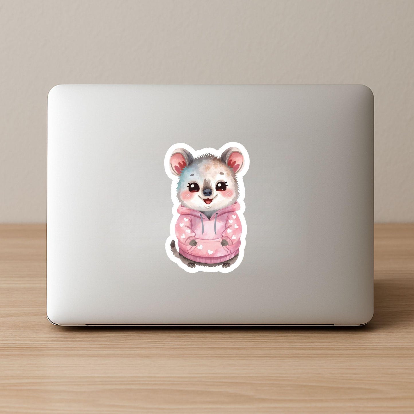 Quokka in Hoodie Pink Hearts | Kawaii | White Gloss Vinyl | Die-Cut Sticker
