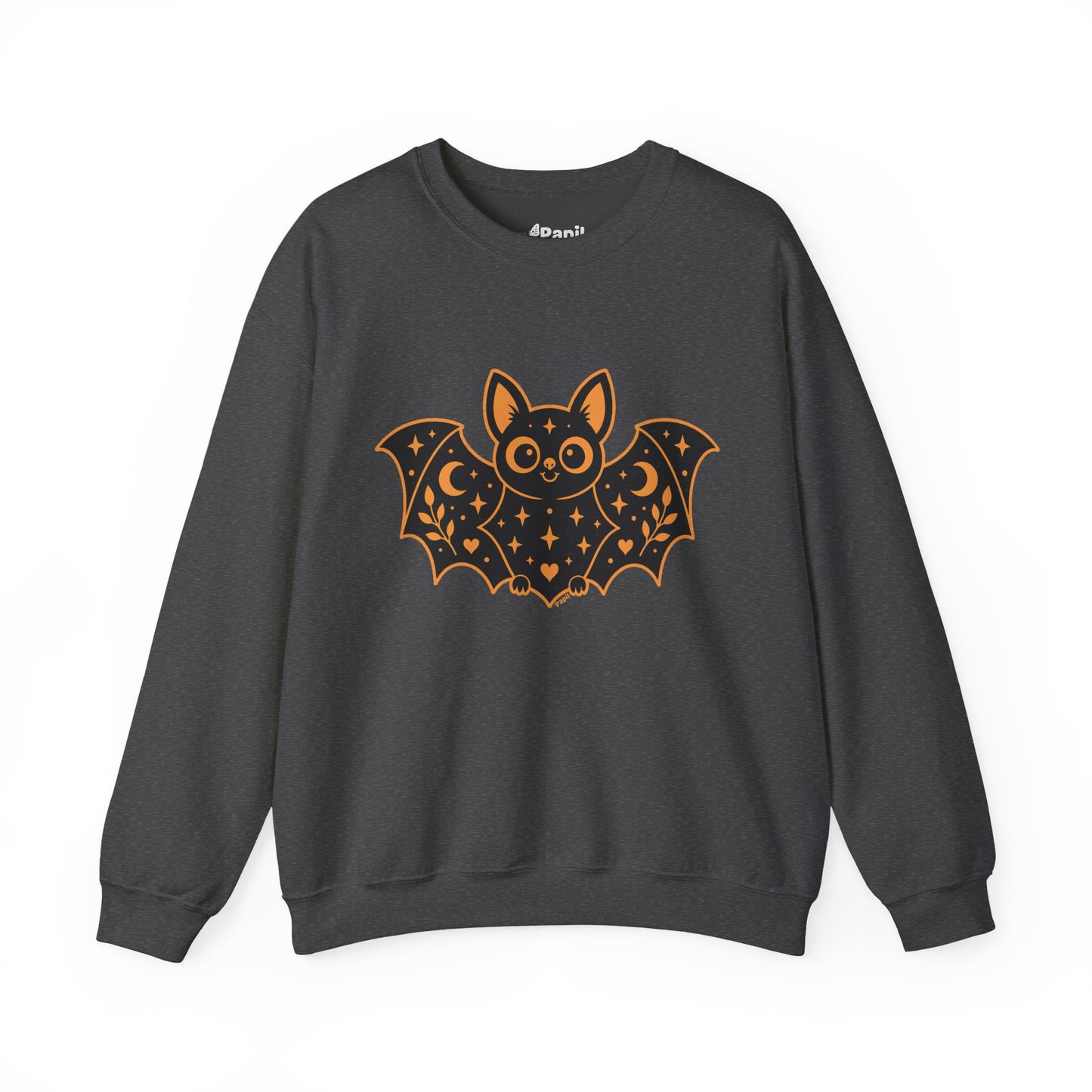 Moonlit Magic — Cute Purple Bat Halloween Crewneck Sweatshirt Dark Heather