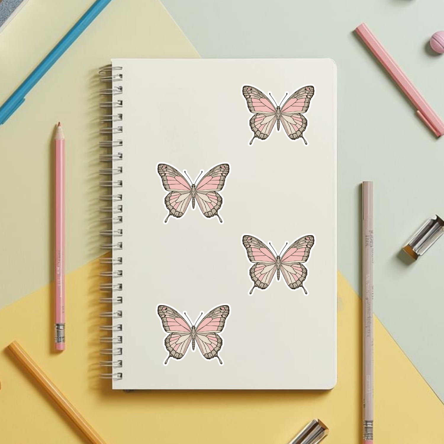 Soft Pink Butterfly Minimal | Romantic | White Satin Vinyl | Kiss-Cut Sticker