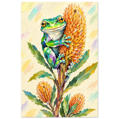 Green Tree Frog Painted Australian Animal Fine Art Poster 40x60 cm 16x24″