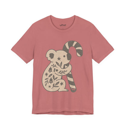 G'day Koala Christmas Tee, Cosy Botanical Unisex Aussie Holiday Shirt Mauve
