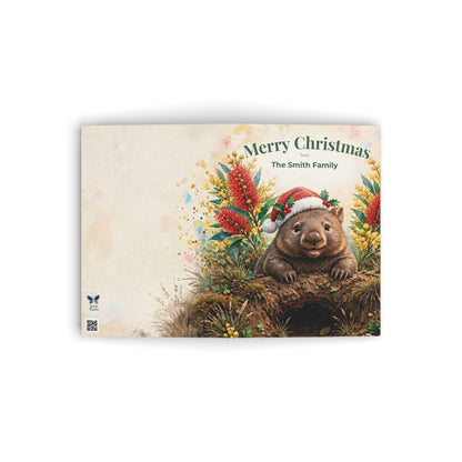 Personalised Wombat Christmas Folded Greeting Card | Australian Animals
