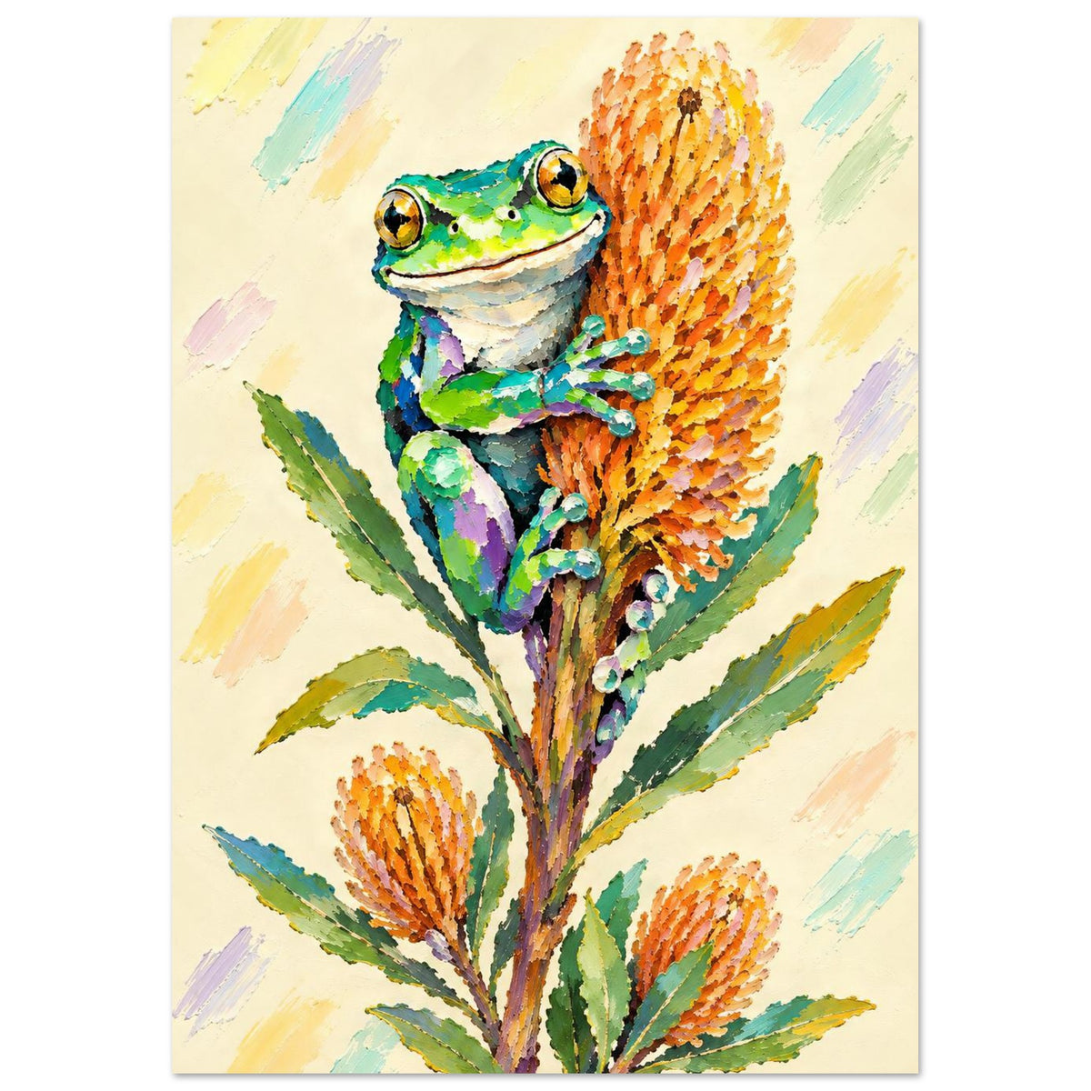 Green Tree Frog Painted Australian Animal Fine Art Poster A2 (42 x 59.4 cm)