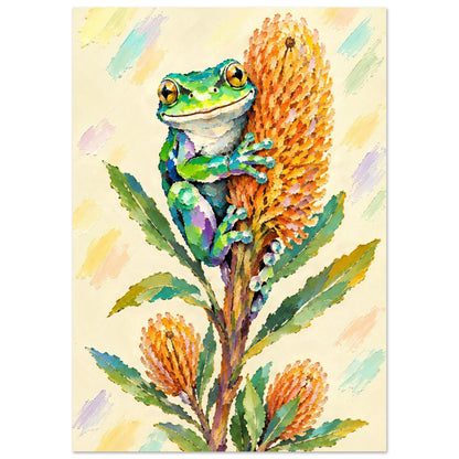Green Tree Frog Painted Australian Animal Fine Art Poster A2 (42 x 59.4 cm)
