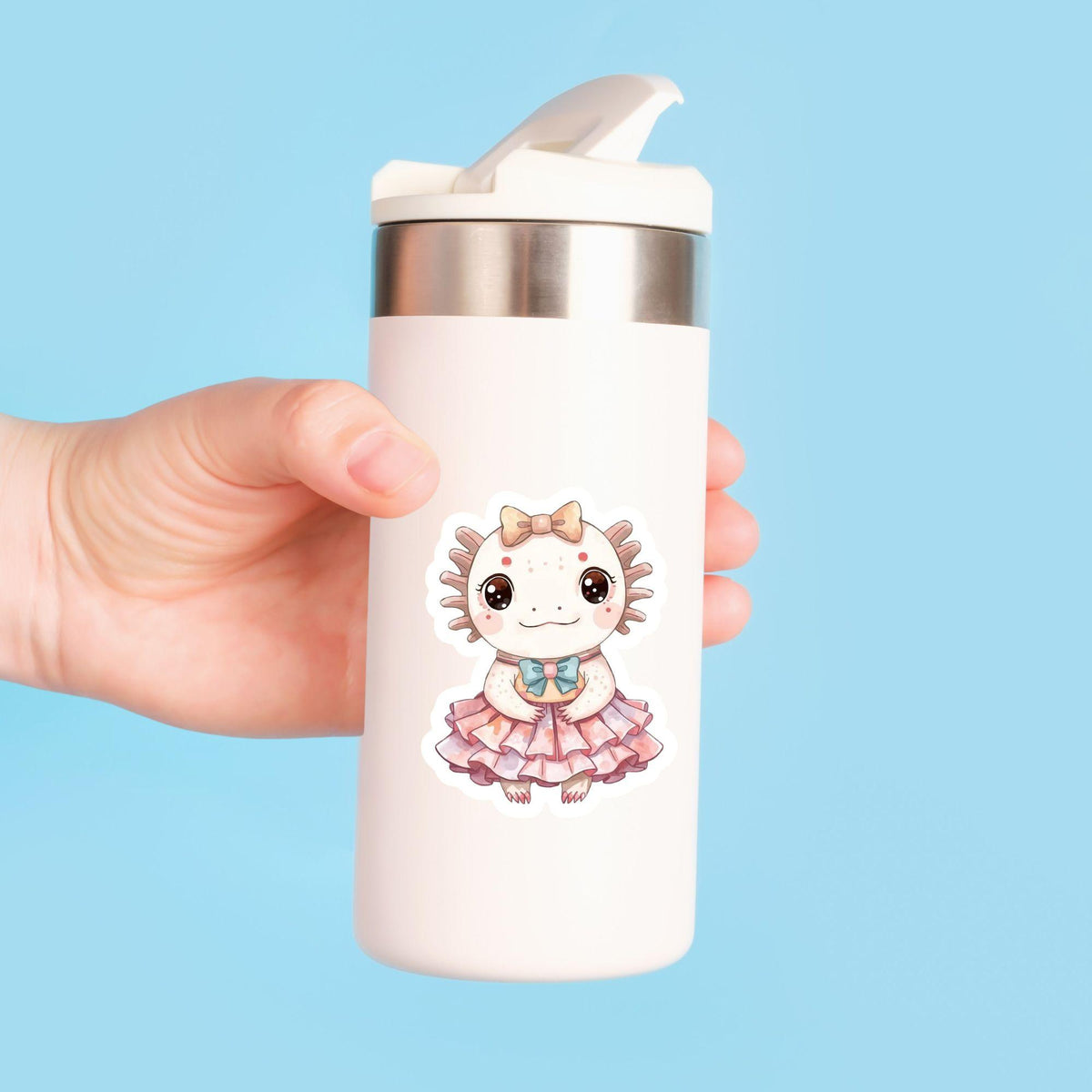 Axolotl Ballerina Pink Tutu | Kawaii | White Gloss Vinyl | Die-Cut Sticker