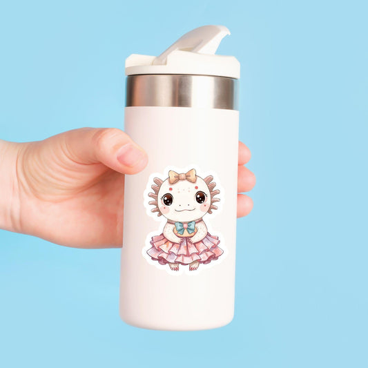 Axolotl Ballerina Pink Tutu | Kawaii | White Gloss Vinyl | Die-Cut Sticker
