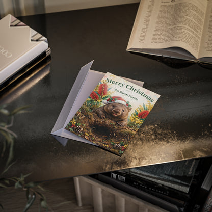 Personalised Wombat Christmas Flat Greeting / Note Card | Australian Animals