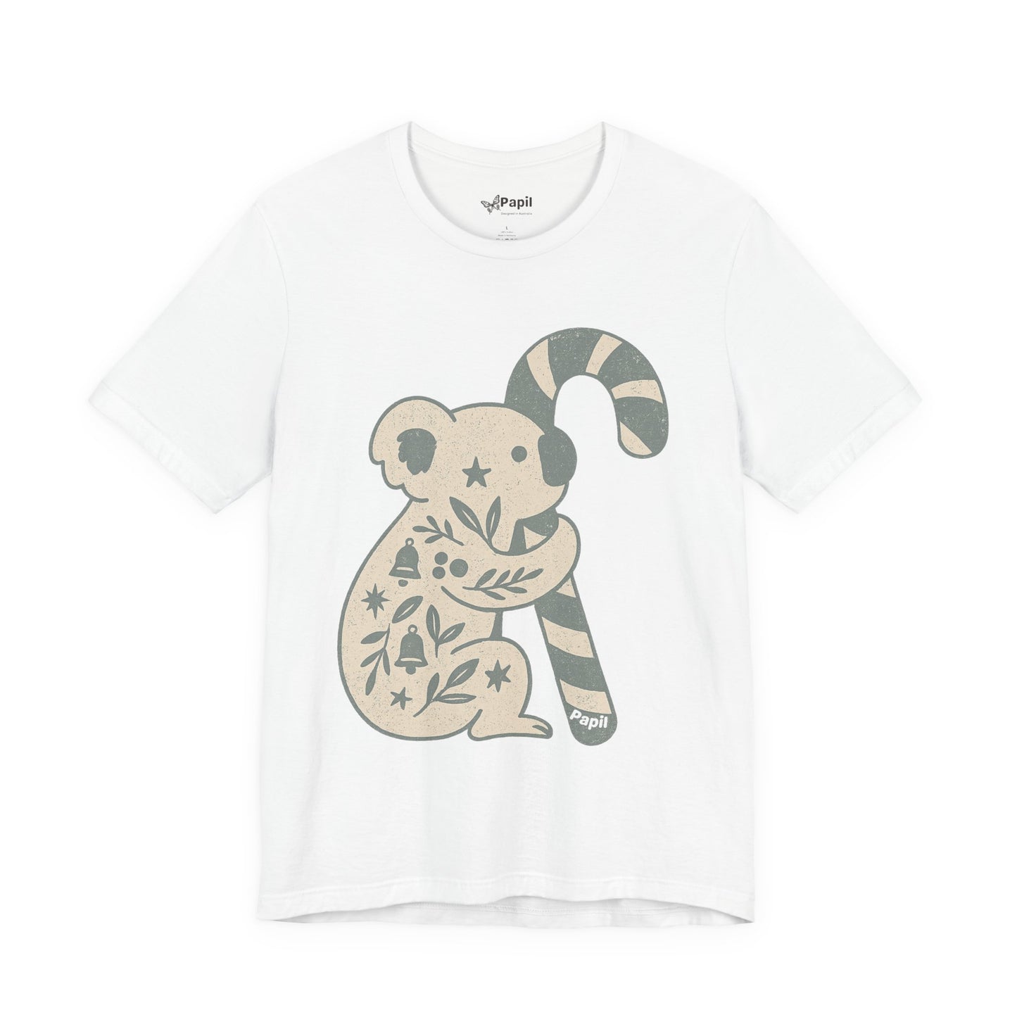 G'day Koala Christmas Tee, Cosy Botanical Unisex Aussie Holiday Shirt White