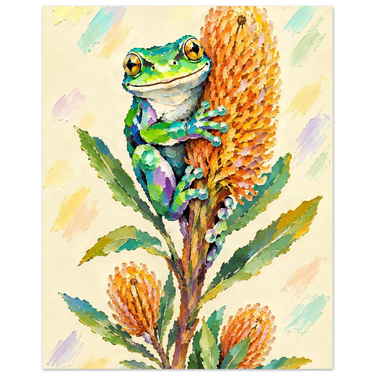 Green Tree Frog Painted Australian Animal Fine Art Poster 20x25 cm 8x10″