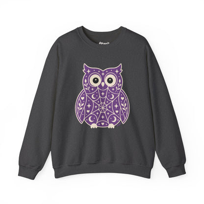 Wise & Whimsical — Folk Owl Cosy Crewneck Sweatshirt Dark Heather