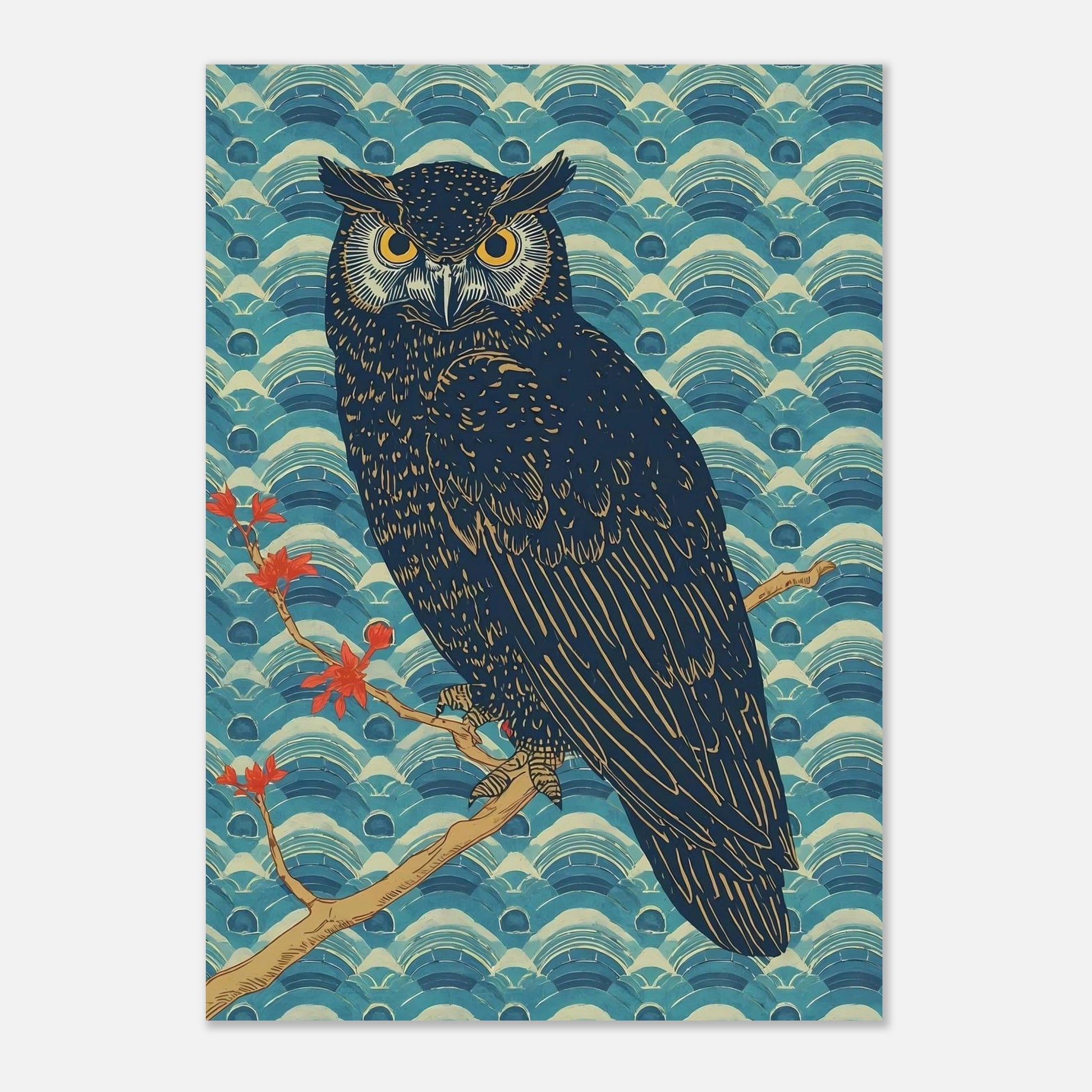 Night Watch Owl Japanese Art Wall Poster