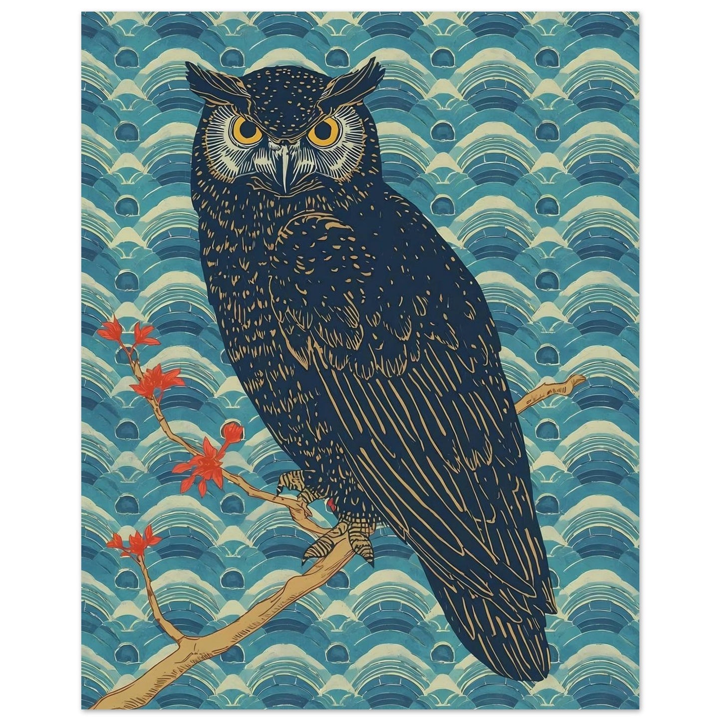 Night Watch Owl Japanese Art Wall Poster 20x25 cm 8x10″