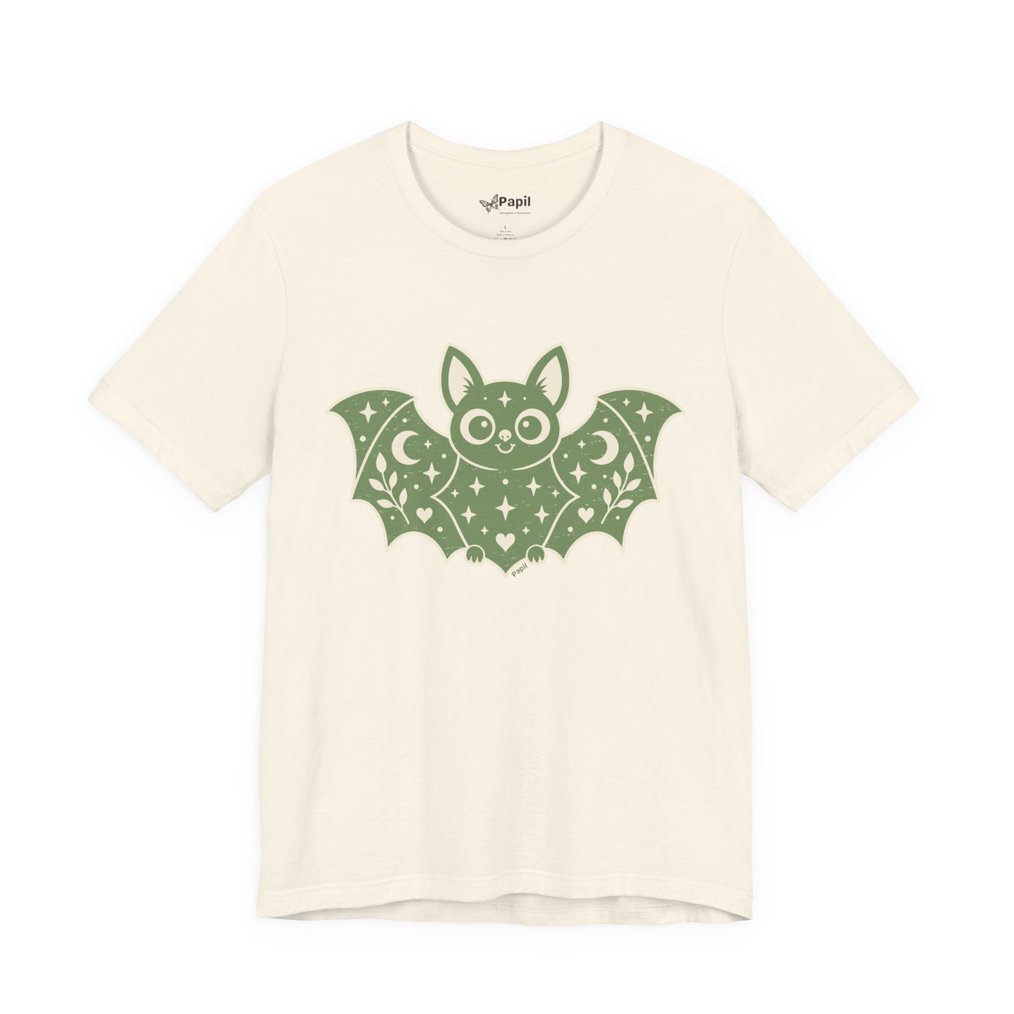 Soft But Spooky — Cute Halloween Bat Graphic Tee Green Bat Natural Tee