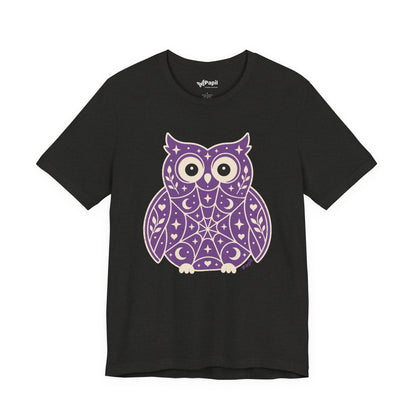 Enchanted Owl Halloween Tee, Whimsical Woodland Graphic (Green)