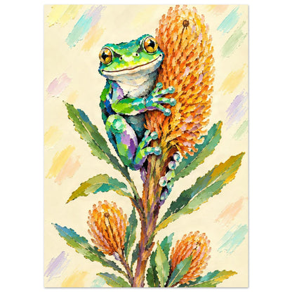 Green Tree Frog Painted Australian Animal Fine Art Poster 13x18 cm 5x7″