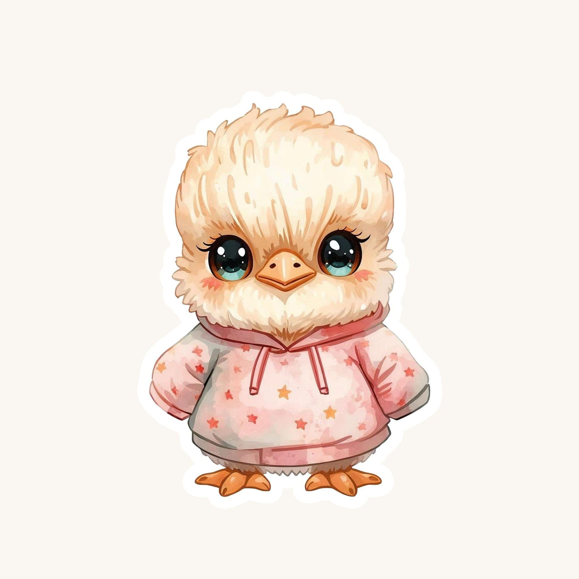 Cassowary Chick Star Hoodie | Kawaii | White Gloss Vinyl | Die-Cut Sticker