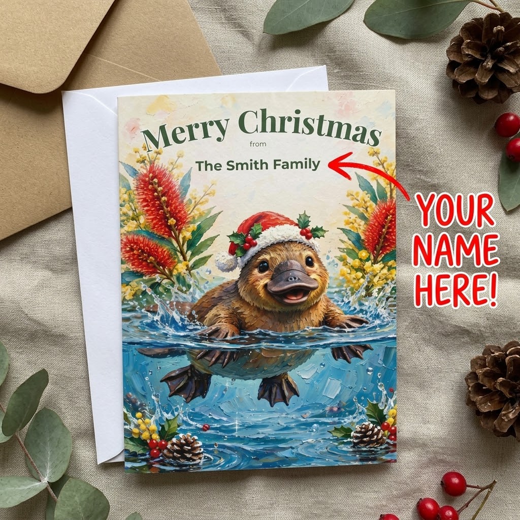 Personalised Platypus Christmas Folded Greeting Card | Australian Animals