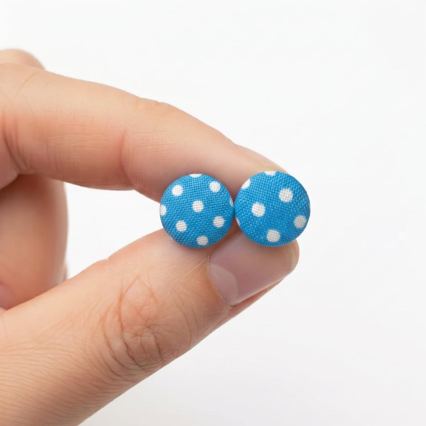 Polka Dot Fabric Button Stud Earrings, Handmade Colourful Studs