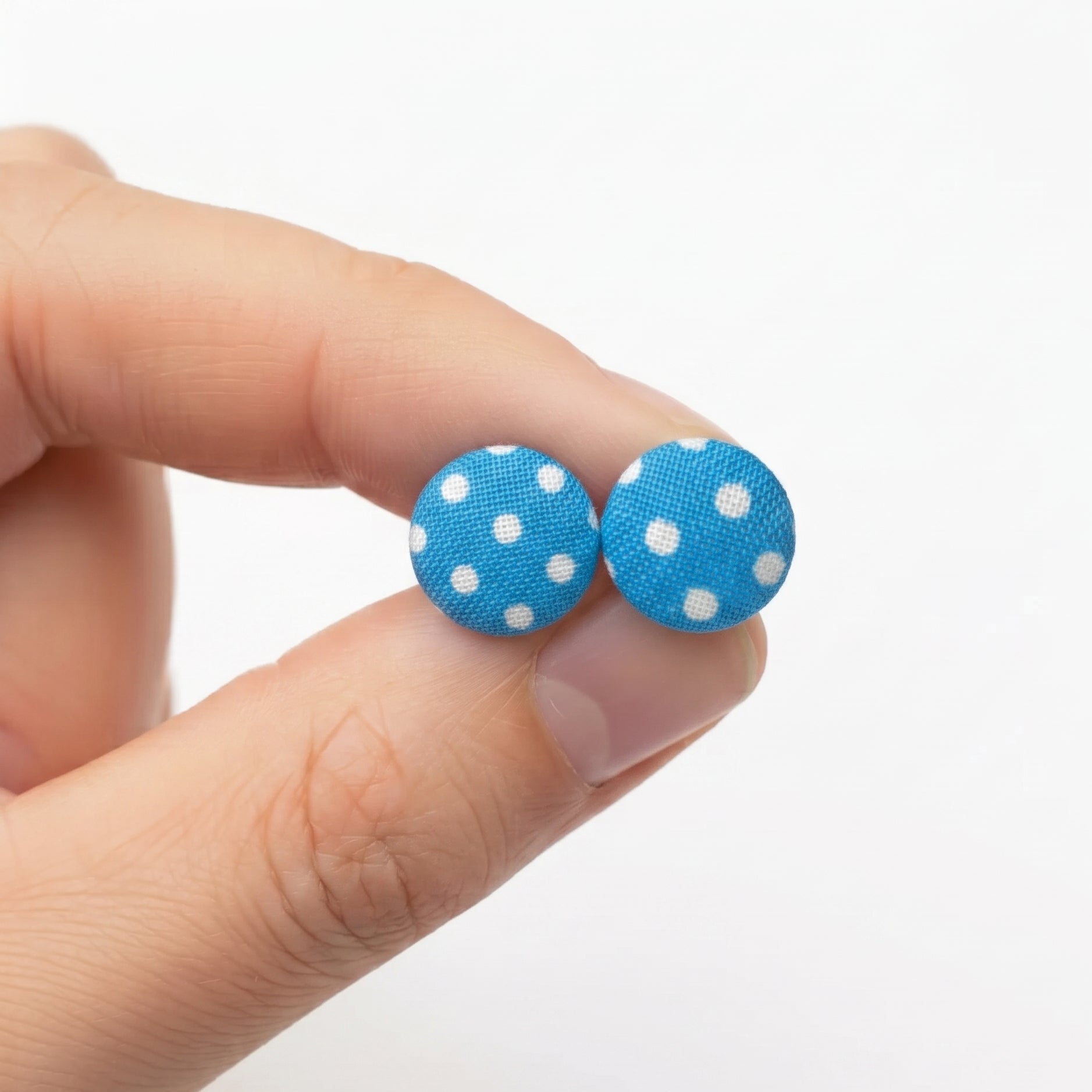 Polka Dot Fabric Button Stud Earrings, Handmade Colourful Studs