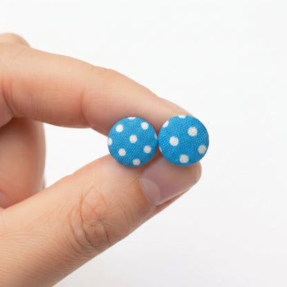 Polka Dot Fabric Button Stud Earrings, Handmade Colourful Studs