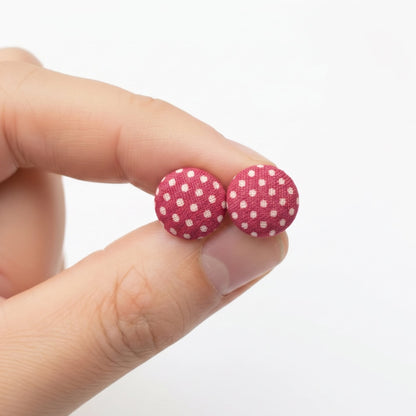 Polka Dot Fabric Button Stud Earrings, Handmade Colourful Studs