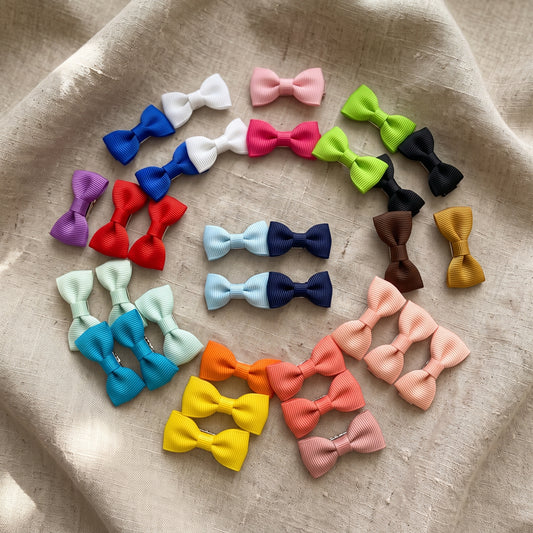 Mini Ribbon Bow Clips (Set of 4), Handmade Everyday Hair Charms