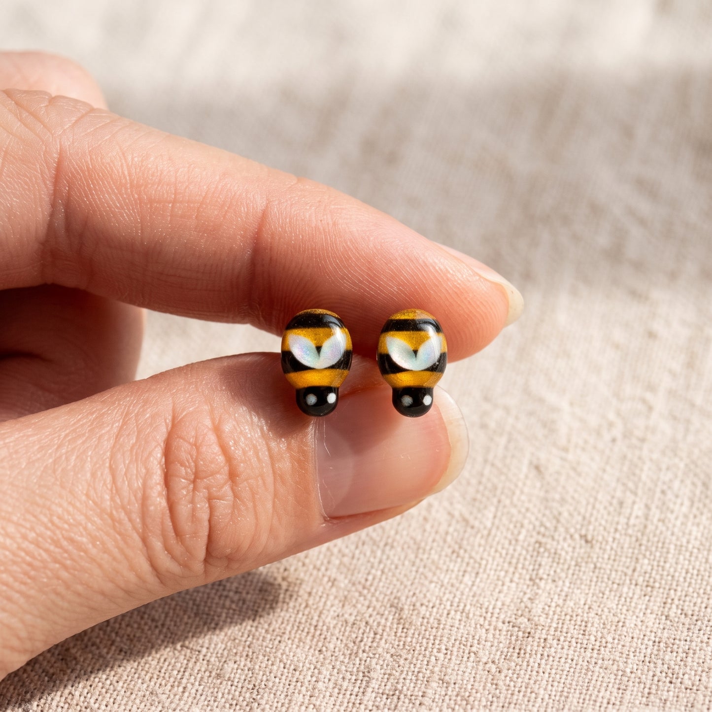 Bee Stud Earrings, Handmade Novelty Tiny Bee Studs