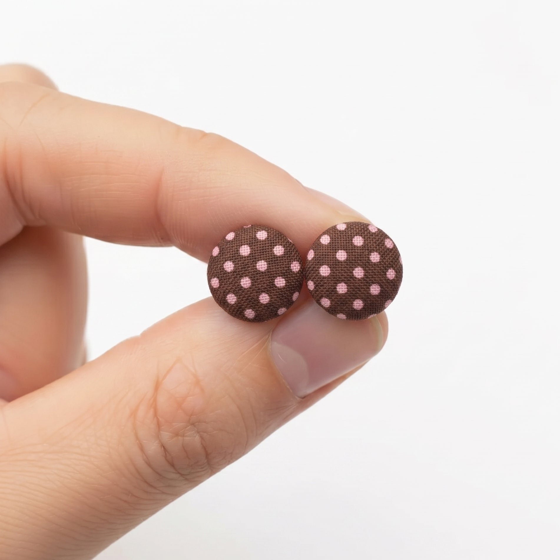 Polka Dot Fabric Button Stud Earrings, Handmade Colourful Studs
